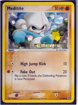 2005 POKEMON NINTENDO EX EMERALD- MEDITITE 55/106 -REVERSE HOLO- STAMPED NM/LP - Image 1