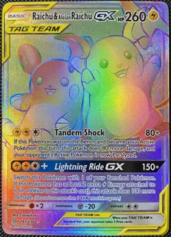 Raichu & Alolan Raichu GX (Secret) 241/236 Sm-Unified Minds Holo MINT Pokemon - Image 1