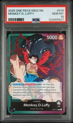 Monkey D. Luffy PSA 10 One Piece EB02 EN #010 OP EB02-010 Leader Card English - Image 1