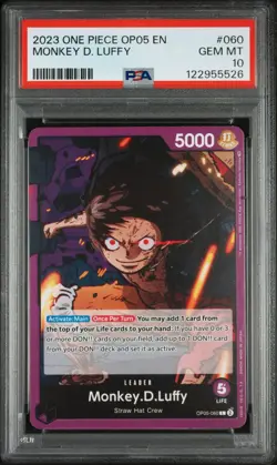 Monkey D. Luffy PSA 10 2023 One Piece OP05 EN #060 Leader Card OP05-060 - Image 1