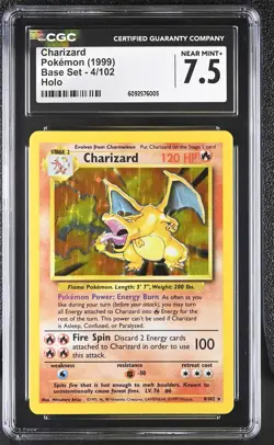 CGC 7.5 Charizard 1999 Base Set 4/102 Holo Pokemon Card - Image 1