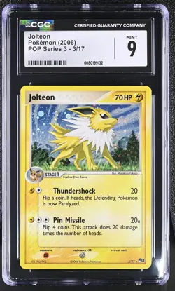CGC 9 MINT Jolteon 2006 POP Series 3 3/17 Holo Pokemon Card - Image 1