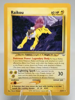 Raikou 22/64 Pokemon TCG Neo Revelation Vintage 2001 Card - Image 1