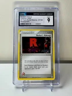 CGC 9 Rocket’s Hideout STAMPED Reverse Holo EX Team Rocket Returns 87/109 2004 - Image 3