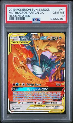 2019 POKEMON SUN & MOON HIDDEN FATES #44 MOLTRES & ZAPDOS & ARTICUNO GX PSA 10 - Image 1