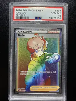 PSA 10 Gem Mint Bede FA Secret SR Pokemon 2020 Sword and Shield 207/202 - Image 1