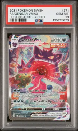 2021 POKEMON SWORD & SHIELD FUSION STRIKE SECRET FULL ART/GENGAR VMAX PSA 10 - Image 1