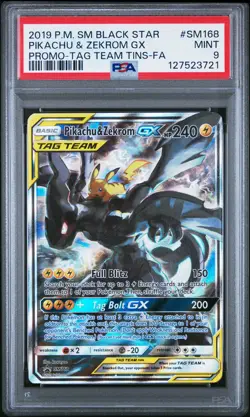 2019 POKEMON SM BLACK STAR PROMO #SM168 FULL ART/PIKACHU & ZEKROM GX PSA 9 - Image 1