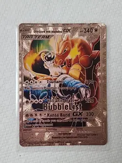 Pokemon Rose Gold Foil Fan Art Display Card ~ Charizard & Blastoise Tag Team GX - Image 1