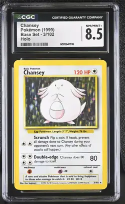 CGC 8.5 Chansey 1999 Base Set 3/102 Holo Pokemon Card - Image 1