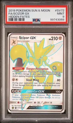 2019 POKEMON SUN & MOON HIDDEN FATES #SV72 FULL ART/SCIZOR GX PSA 9 - Image 1