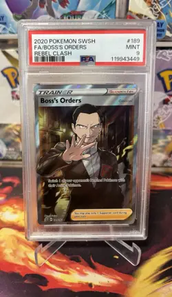 PSA 9 Boss's Orders 189/192 Full Art Trainer Rebel Clash 2020 SWSH Pokemon TCG - Image 1