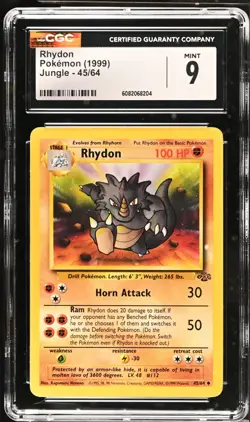 Pokemon TCG Rhydon Jungle 45/64 Regular Unlimited Uncommon CGC 9 MINT - Image 1