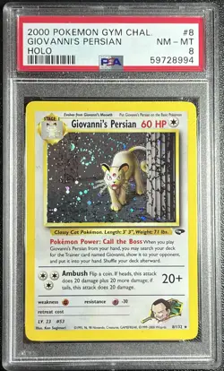 PSA 8 Giovanni's Persian Holo #8 Gym Challenge 2000 Pokemon w/ Swirl 💫 - Image 1