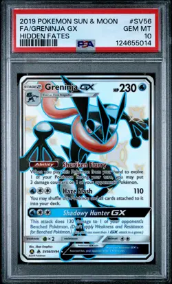 2019 POKEMON SUN & MOON HIDDEN FATES #SV56 FULL ART/GRENINJA GX PSA 10 - Image 1
