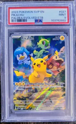 Pokemon TCG: Pikachu SVP 027 Illustration Rare Paldea Evolved ETB Promo PSA 9 - Image 1