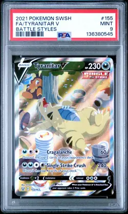 2021 POKEMON SWORD & SHIELD BATTLE STYLES 155 FULL ART TYRANITAR V PSA 9 - Image 1