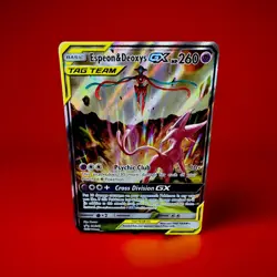 Pokemon TCG Espeon & Deoxys GX Tag Team SM240 Black Star Promo Full Art Holo LP - Image 1
