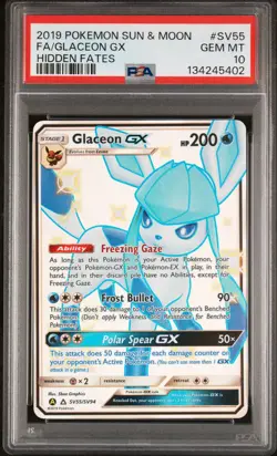 PSA 10 Full Art Glaceon Gx Sun & Moon Hidden Fates SV55/SV94 Pokemon Card - Image 1