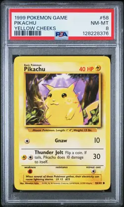 1999 POKEMON GAME YELLOW CHEEKS #58 PIKACHU PSA 8 - Image 1