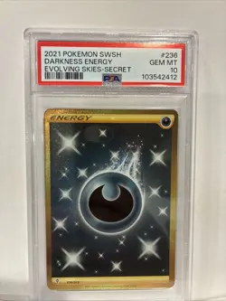 2021 POKEMON SWORD & SHIELD EVOLVING SKIES SECRET #236 DARKNESS ENERGY PSA 10 - Image 1
