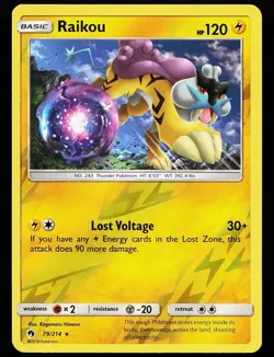 Raikou 79/214 Reverse Holo Rare Lost Thunder Pokemon Card - NM - Image 1
