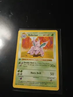 1st Edition Shadowless Nidorino 37/102 Base Set Vintage Pokemon Card - Image 1