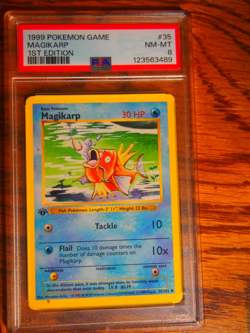Pokemon 1999 1st Edition Shadowless Base Magikarp uncommon card, PSA 8 - Image 1