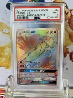 2017 Pokemon Sun Moon Rainbow Entei GX 74 Full Art Shining Legends Secret PSA 9 - Image 1