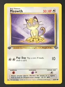 Pokemon TCG Meowth 56/64 Jungle 1st Edition Common Regular 1999 WOTC LP - Image 1