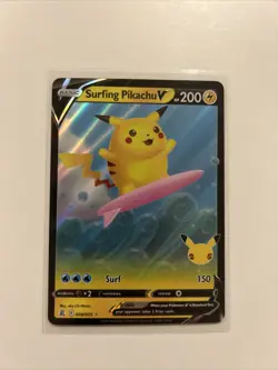 Pokemon TCG Surfing Pikachu v Ultra Rare Celebrations Card 008/025 NM Condition - Image 1