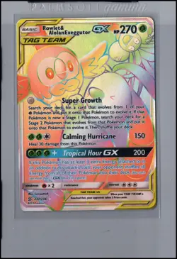 Pokemon Card Rowlet and Alolan Exeggutor GX (237/236) Rainbow Rare Unified Minds - Image 1
