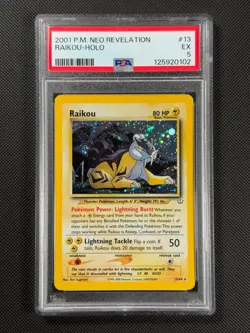PSA 5 Raikou 13/64 HOLO Pokemon Card WOTC Neo Revelation Rare Holo EX - Image 1