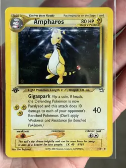Pokemon TCG Ampharos Neo Genesis 1/111 Holo 1st Edition Holo Rare Heavy Play - Image 1