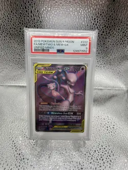 2019 POKEMON SUN & MOON UNIFIED MINDS #222 FA/MEWTWO & MEW GX PSA 9 - Image 2