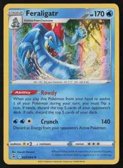 Pokemon Feraligatr 057/264 SWSH08: Fusion Strike Holo Pack Fresh - NM - Image 1