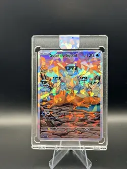 Squirtle Squad Charizard Beat Down Edge to Edge Fractal Glass ART CARD! - Image 1