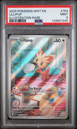 2025 POKEMON WHT EN-WHITE FLARE ILLUSTRATION RARE #154 LILLIPUP PSA 9 - Image 1