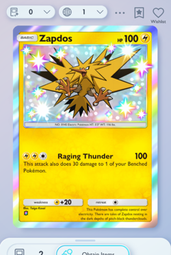 Pokemon TCG POCKET - Zapdos Shiny 1⭐, Mega-Rising, English - Image 1