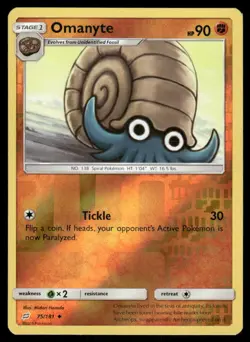 Pokemon Cards Omanyte 75/181 Reverse Holo Team Up Sun & Moon NM - Image 1
