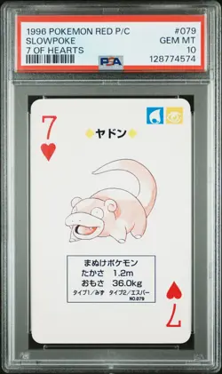 Pokemon Red SLowpoke 7 of Hearts Playing Poker Card 1996 PSA 10 GEM MINT - Image 1