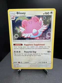 Pokemon TCG SM Lost Thunder Blissey 153/214 Cosmos Holo Promo SWIRL Small Dent - Image 1