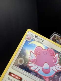 Pokemon TCG SM Lost Thunder Blissey 153/214 Cosmos Holo Promo SWIRL Small Dent - Image 3