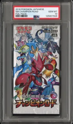 PSA 10 Gem Mint 2018 Pokemon Japanese Sun & Moon Champion Road Foil Booster Pack - Image 1
