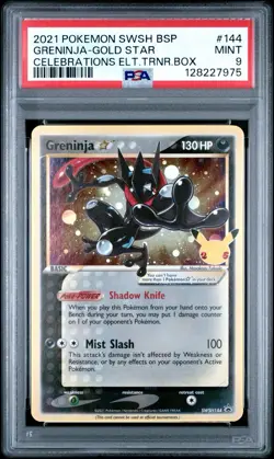 2021 POKEMON SWSH CELEBRATIONS ETB PROMO #144 GRENINJA GOLD STAR PSA 9 - Image 1