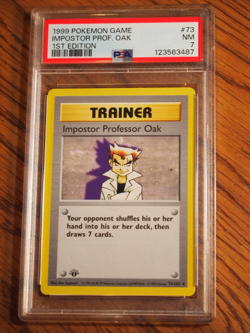 Pokemon 1999 1st Edition Shadowless Base Imposter Professor Oak card, PSA 7 - Image 1