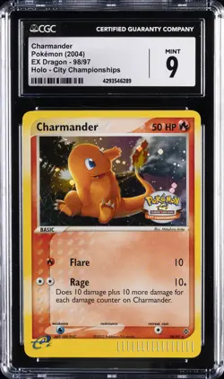 2004 POKEMON EX DRAGON, HOLO - CITY CHAMPIONSHIPS #98/97 CHARMANDER CGC 9 - Image 1