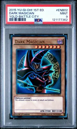 2015 YU-GI-OH! YUGI'S LEGEND DECK: BATTLE CITY 1ST ED #ENB02 DARK MAGICIAN PSA 9 - Image 1