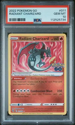 PSA 10 Gem Mint Radiant Charizard #011/078 Pokemon GO 2022 - Image 1