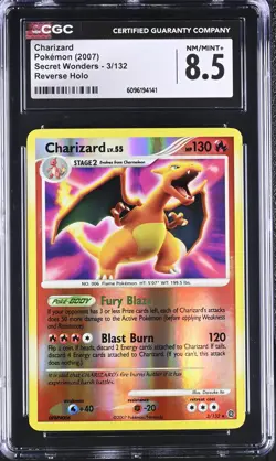 CGC 8.5 Charizard 2007 Secret Wonders 3/132 Reverse Holo Pokemon Card - Image 1